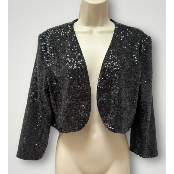 Eliza J L Sequined Bolero Jacket Black Sparkle shimmer Formal Large - Picture 1 of 6